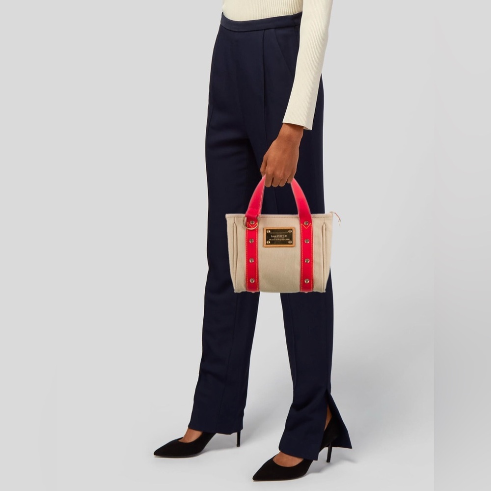 Louis Vuitton Antigua Cabas PM Handbag Small Tote Beige Red Limited Edition Bag - Picture 12 of 16